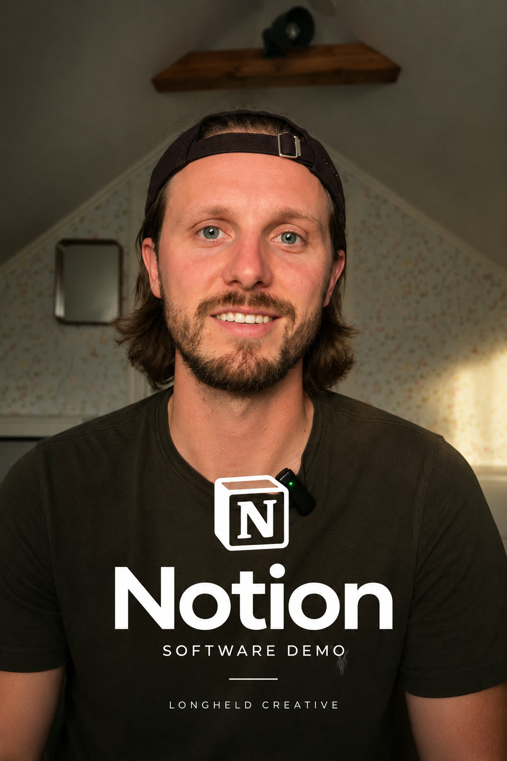 Charlie speaking to camera beneath the Notion software demo title